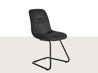 Elegant modern dining chair with a sleek black metal frame and plush dark gray upholstery, ideal for contemporary kitchens or dining spaces.