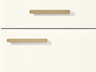 Menu di navigazione minimalista con due linee orizzontali e schede cilindriche in legno contrastanti, inserite su uno sfondo pulito di colore bianco sporco per un design moderno del sito web.