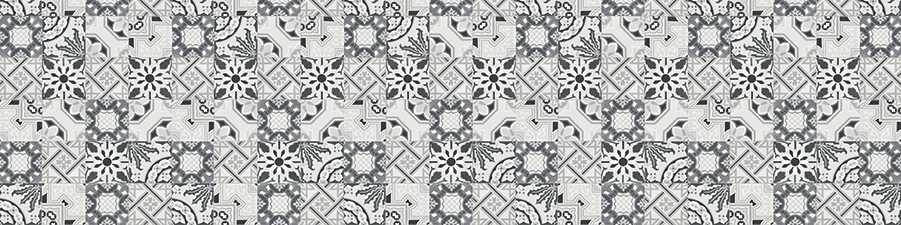 Elegante herhalende grijstintenpatroon met ingewikkelde geometrische en bloemmotieven, perfect voor een verfijnde websiteachtergrond of behang.