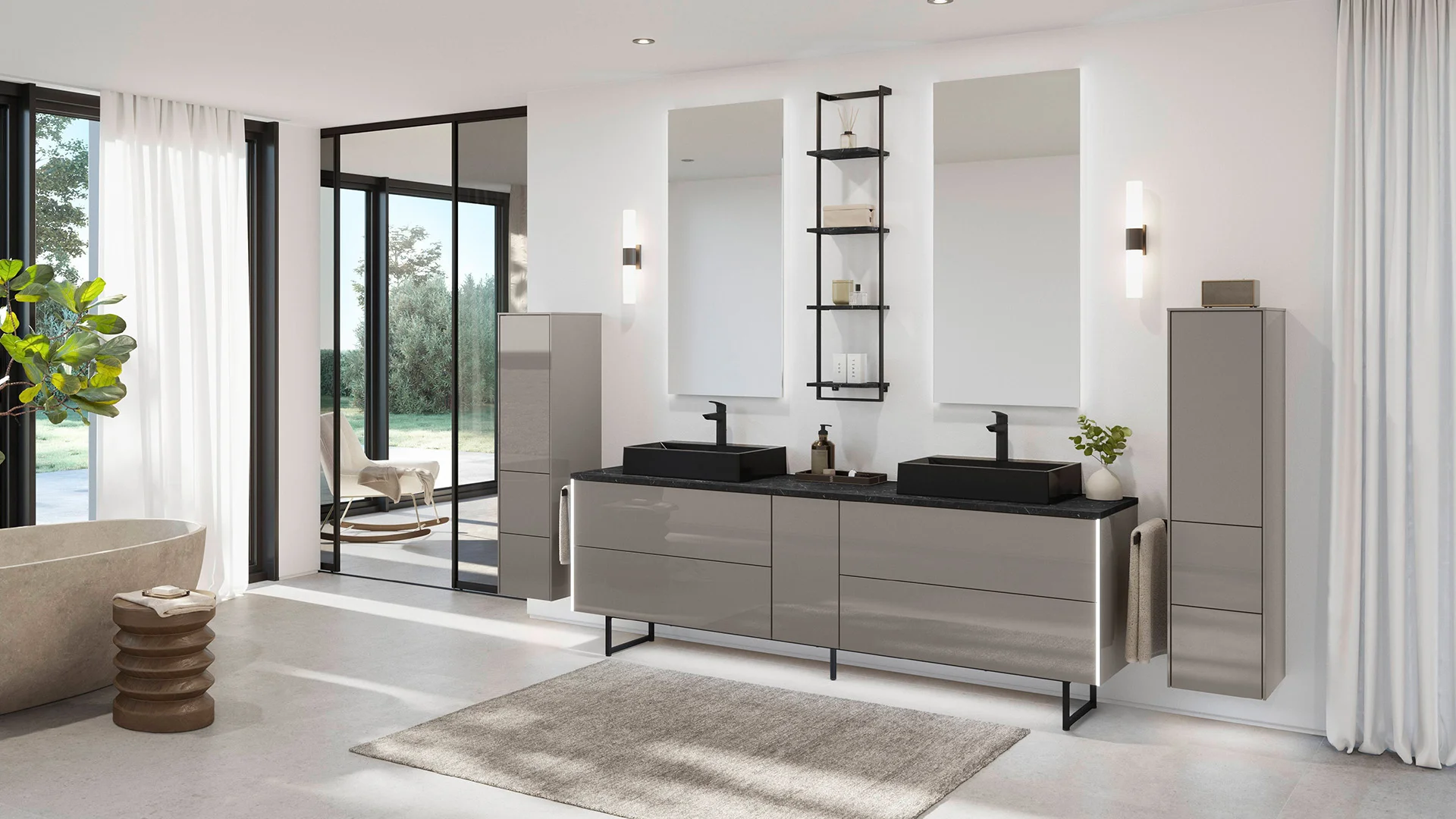 Bathroom furniture in satin grey high gloss - stylish & f
