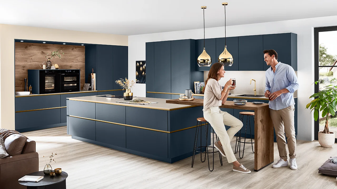 nobilia Küche EASYTOUCH 966 Fjordblau ultramatt mit Insel