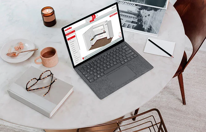 Laptop auf dem der nobilia Online Planer geöffnet ist. 