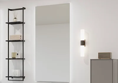 Minimalist mirror with side facet - simple design for modern bathroom design.