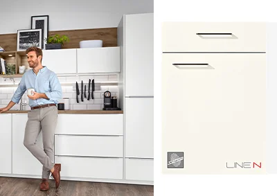 Modern keukendesign in wit premium mat met LINE N - heldere lijnen en stijlvolle greepoplossing voor een elegant totaalbeeld.