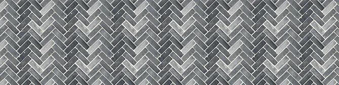 Nischenverkleidung 478 im Dekor Fliese diagonal, blau mit Fischgrätmuster in Blautönen und hellen Fugen