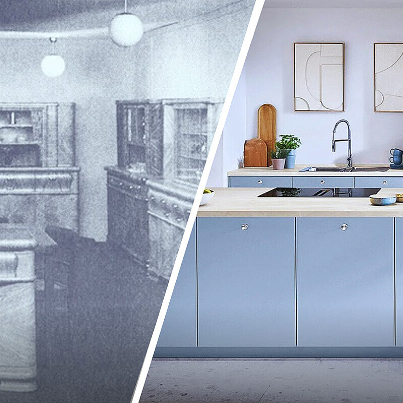 Ambiente de cocina histórica con muebles de época