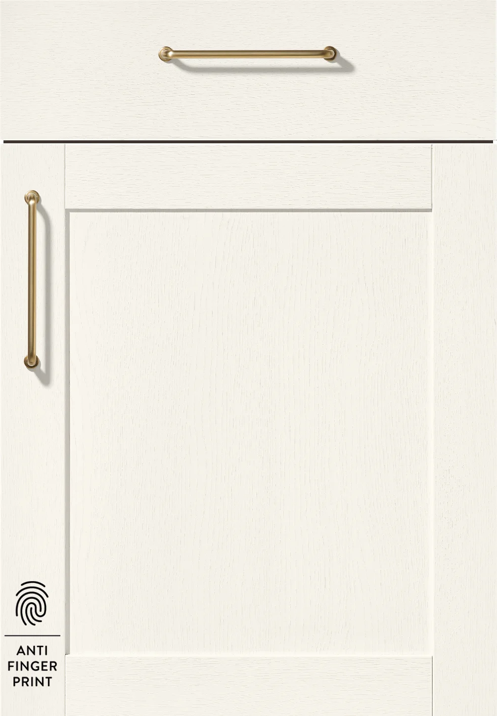 Ponadczasowo piękny front FRAME 613 w kolorze białym z powierzchnią Anto fingerprint - klasyczny design łączy się z nowoczesną funkcjonalnością.