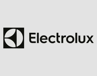 Electrolux Logo mit schwarzem Markensymbol links neben dem Schriftzug auf hellgrauem Hintergrund