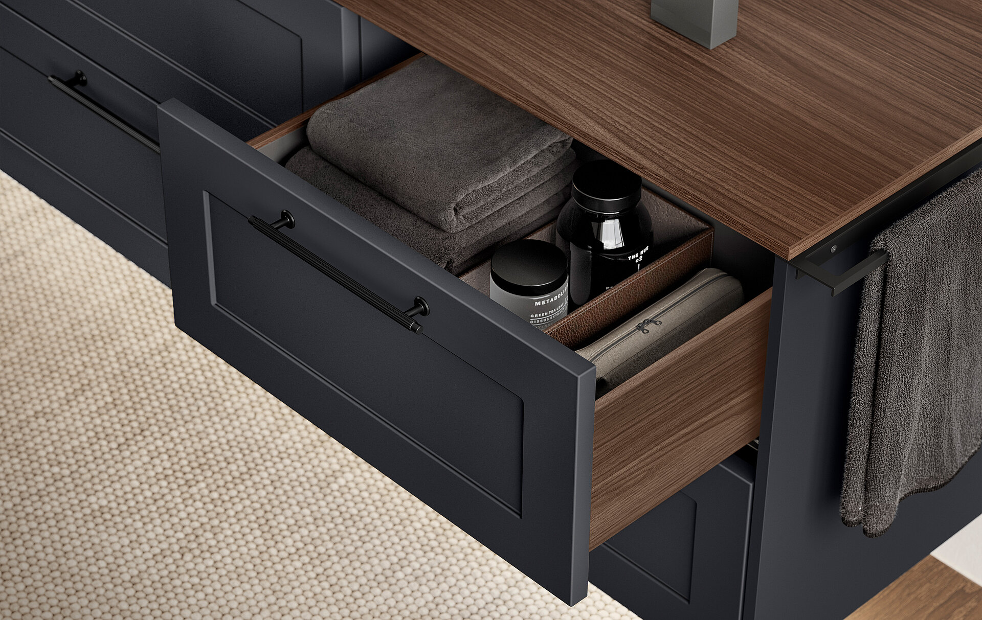 Bathroom furniture in matt black lacquer with elegant frame look - NORDIC 791.