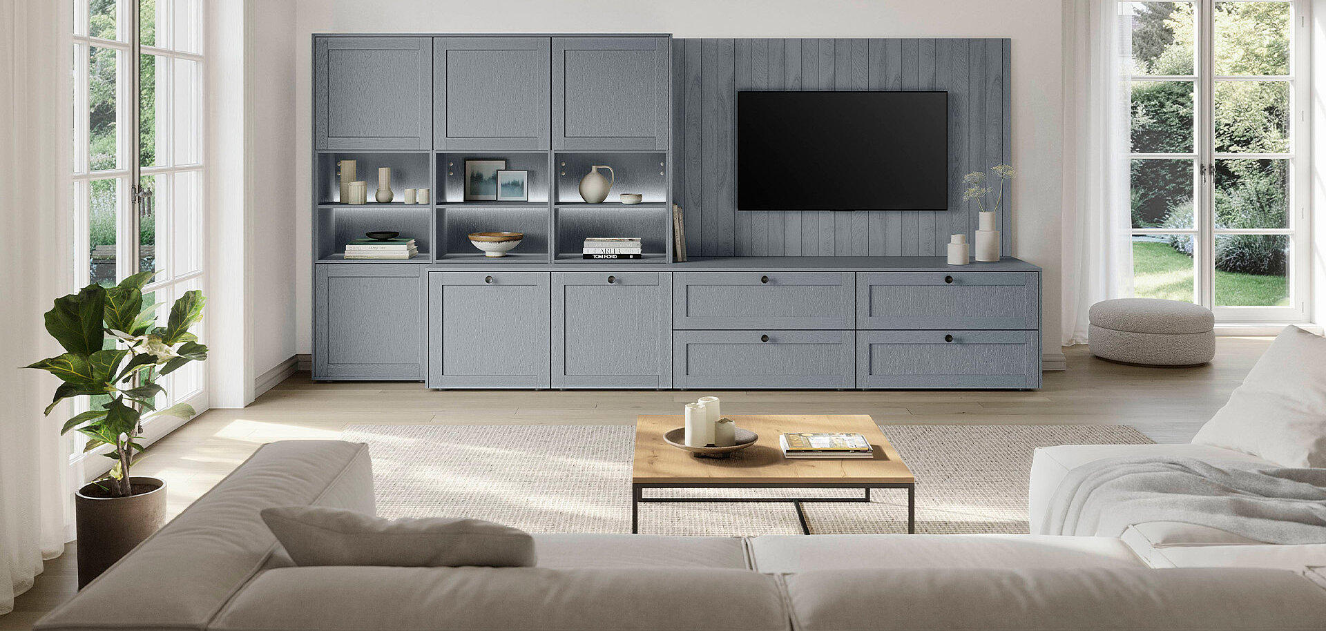 Front 614, Holzstruktur Steinblau