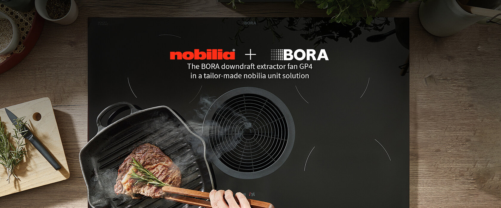 The BORA downdraft extractor fan GP4  in a tailor-made nobilia unit solution