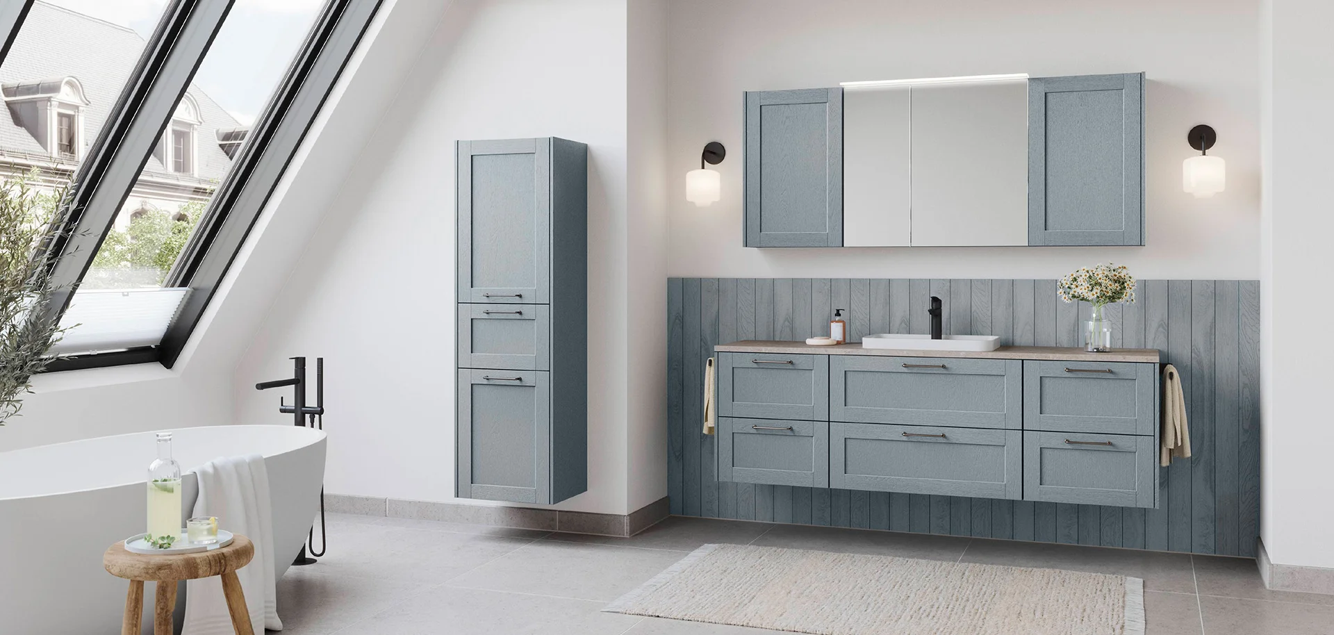 Front 614, Holzstruktur Steinblau