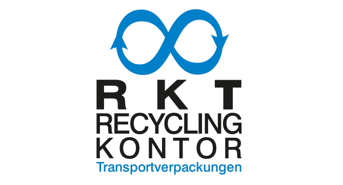 Logotipo de Recycling Kontor que presenta el símbolo de reciclaje infinito enfatizando la gestión sostenible de materiales de embalaje de transporte.