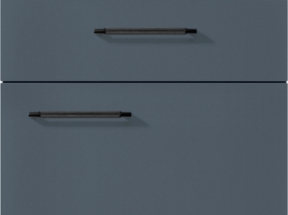Sleek metal drawer handles presented on a two-tone blue background, showcasing a minimalist and modern design for contemporary furniture.