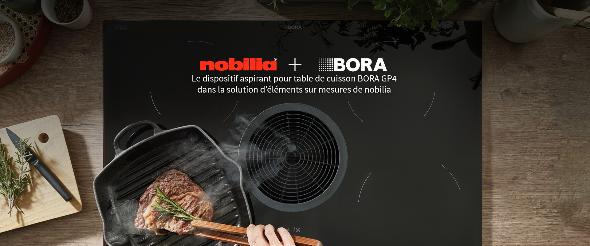Le dispositif aspirant pour table de cuisson BORA GP4 dans la solution d’éléments sur mesures de nobilia