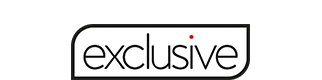 Logo met het woord "exclusief" in zwarte kleine letters met een rode stip boven de 'i', wat wijst op verfijning en onderscheidend vermogen.