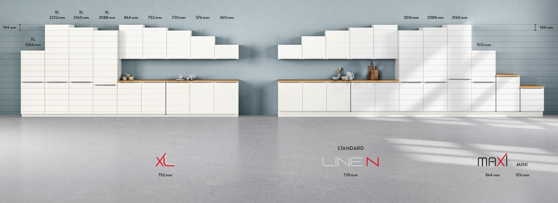 Moderní kuchyňský interiér předvádějící minimalistické bílé skříňky s důrazem na efektivitu prostoru a současnou designovou estetiku.