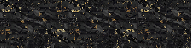 Modello astratto di sfondo geometrico in nero con accenti sparsi in foglia d'oro, creando un elemento di design lussuoso e moderno per un sito web.