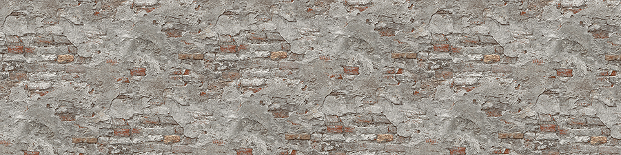 A seamless texture of a worn brick wall with weathered stones and patches of missing plaster, perfect for background or wallpaper use.