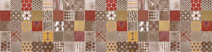 Složitý koláž vzorovaných čtverců v zemitých tónech, představující různorodý výběr textur pro kreativní použití na webových stránkách nebo v tisku.